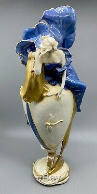 Monumental Art Nouveau Maiden on Iris Amphora Vase Teplitz