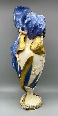 Monumental Art Nouveau Maiden on Iris Amphora Vase Teplitz