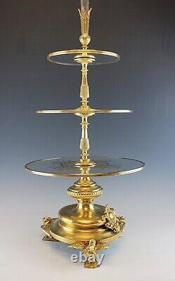 Monumental Huge 19C Austrian Gilt Bronze Glass Dessert Serving Centerpiece Signe