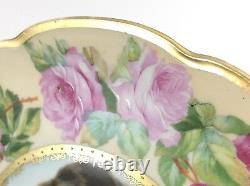 Moritz Zdekauer Austria Porcelain Charger Pink Roses Over Pastel Yellow I099