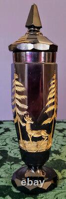 Moser 1870'S Dark Ruby Engraved Faceted Lidded Gold Gilded Amazing Art Glass
