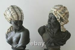 Orientalist Austrian 19th Century Polychrome Pair of Busts of a Bedouin Couple