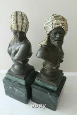 Orientalist Austrian 19th Century Polychrome Pair of Busts of a Bedouin Couple