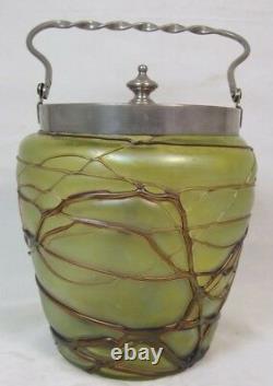 PALLME KONIG Koenig Austrian ART NOUVEAU Art Glass BISCUIT/CRACKER JAR withLID