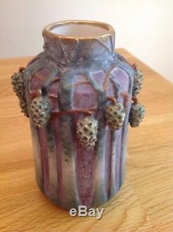 PAUL DASCHEL Art Nouveau Turn Teplitz Pottery Vase Austria Pine Trees cones