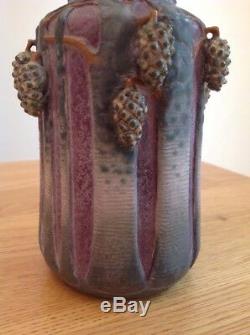 PAUL DASCHEL Art Nouveau Turn Teplitz Pottery Vase Austria Pine Trees cones