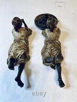 Pair Antique Geschutzt Austrian Cold Painted Bronze African American Children