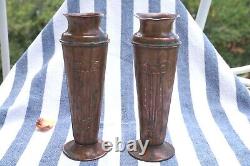 Pair! Fine Antique Arts&Crafts Secession Jugendstil Copper Urn Vases Home Decor