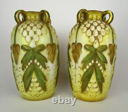 Pair Of Austrian Amphora Art Nouveau Jugendstil Autumnal Colour 4 Handled Vases