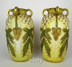 Pair Of Austrian Amphora Art Nouveau Jugendstil Autumnal Colour 4 Handled Vases