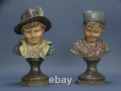 Pair ceramic gres busts Sculpture Austria B. Bloch 1800 XIX similar Goldscheider