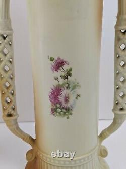 Pair of Austrian Art Nouveau Porcelain Floral Decorated Double Handle Vases 11