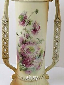 Pair of Austrian Art Nouveau Porcelain Hand Painted Double Handle Vases 11