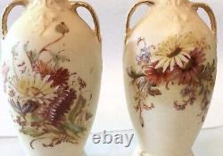 Pair of Austrian Art Nouveau Porcelain Hand Painted Double Handled Vases