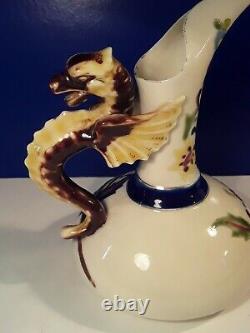 Pair of Late 19th Century Bohemian Austrian Porcelain Dragon Handle Ewer Vases