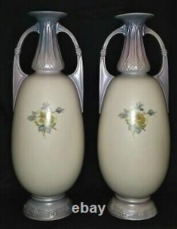 Pair porcelain VASES, Austrian, Art Nouveau, iridescent glaze, c1880, 18t