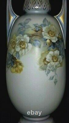 Pair porcelain VASES, Austrian, Art Nouveau, iridescent glaze, c1880, 18t