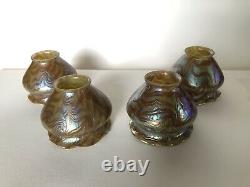 Phenominal Set of 4 Matching Austrian Loetz Attributed Art Glass Lamp Shades
