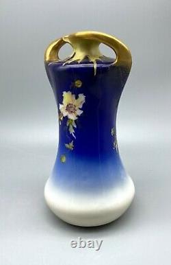 RStK Teplitz Stellmacher Art Nouveau Amphora Floral Cobalt Blue Vase