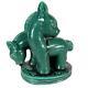 Rare Antique Austrian Wiener Werkstätte Era Green Ceramic Ponies Signed Figure