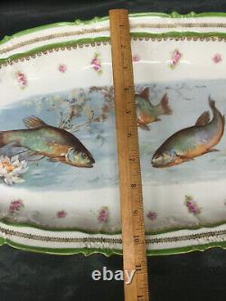 Rare Antique Victoria Austria Limoges Fish Pattern Gold Trim 24 Platter Dish