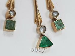 Rare Austrian 14k gold necklace with pearls, emeralds and tourmaline Art Nouveau