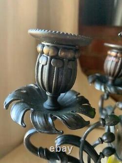 Rare Austrian ANTIQU Bronze Art Nouveau Craft Pottery Candle Stick 5 Candelabra