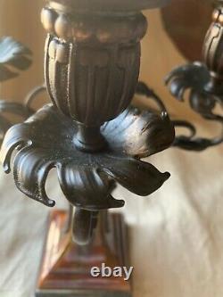 Rare Austrian ANTIQU Bronze Art Nouveau Craft Pottery Candle Stick 5 Candelabra