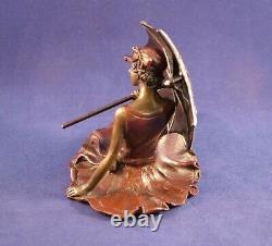 Rare Franz Bergman Erotic Austrian Cold Painted Bronze Girl with Parasol, Signed