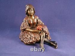 Rare Franz Bergman Erotic Austrian Cold Painted Bronze Girl with a Posy, Signed