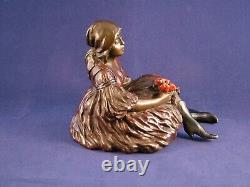 Rare Franz Bergman Erotic Austrian Cold Painted Bronze Girl with a Posy, Signed