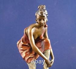 Rare Franz Bergman Erotic Austrian Cold Painted Bronze Girl with stool, Signed