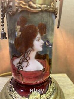 STUNNING ART NOUVEAU ENAMEL Jewel Shade LAMP LADY IRIS Sezessionstil Jugendstil