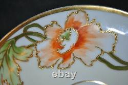 STUNNING Ernst Wahliss Art Nouveau GOLD GILDED Cup & Saucer POPPY FLORAL Signed