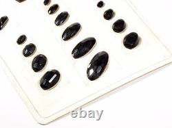 Sample card (28) Austrian rare antique black hand faceted glass buttons