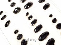Sample card (28) Austrian rare antique black hand faceted glass buttons