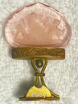 Set 12 Elegant Antique Austrian Place Card Holders Pink Etched Glass Brass Metal
