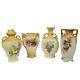 Set of 4 Austrian Bohemian Ceramic Double Handle Vases Floral Art Nouveau Beige