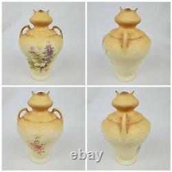 Set of 4 Austrian Bohemian Ceramic Double Handle Vases Floral Art Nouveau Beige