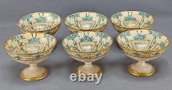 Set of 6 German Austrian Hand Painted Art Nouveau Blue Floral & Gold Sherbets