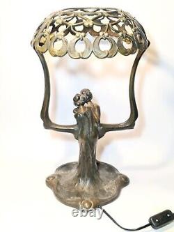 Signed Austrian Bronze Lamp in Jugendstil Style Arthur Rubinstein
