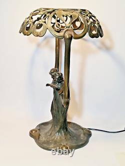 Signed Austrian Bronze Lamp in Jugendstil Style Arthur Rubinstein
