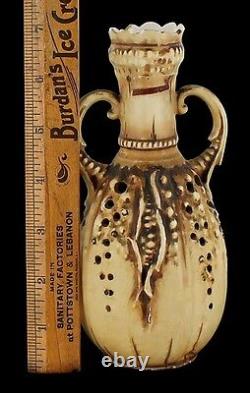 Striking Antique Teplitz Art Nouveau Amphora Pair Austrian Organic Corn Forms 7