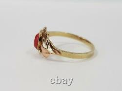 Stylish Austrian 14k gold ring with red coral Art Nouveau