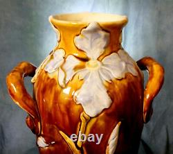 Superb Rare Large Relief Austrian Secessionist / Art Nouveau Flower Vase Iris