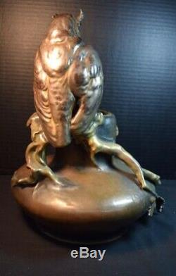 Teplitz Imperial Amphora Austrian Art Nouveau Pottery Vase with Owl