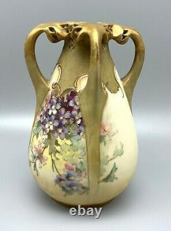 Teplitz RStK Art Nouveau 7 Floral Amphora Vase Serpent Dragon Heads