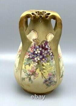 Teplitz RStK Art Nouveau 7 Floral Amphora Vase Serpent Dragon Heads