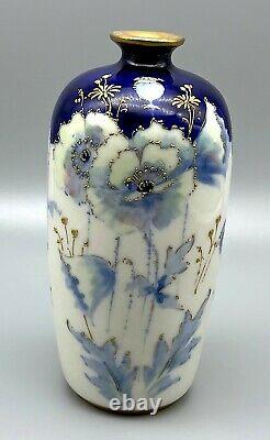 Teplitz RStK Stellmacher Art Nouveau 7 Blue & Green Flowers Amphora Vase