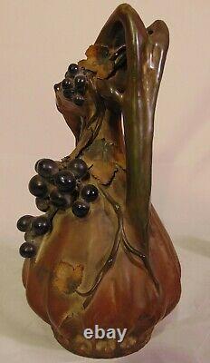 Turn Teplitz Amphora Austria Art Nouveau Edda Art Pottery Pitcher Grape Clusters